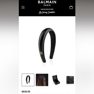 Balmain Black Leather Headband with Gold Logo